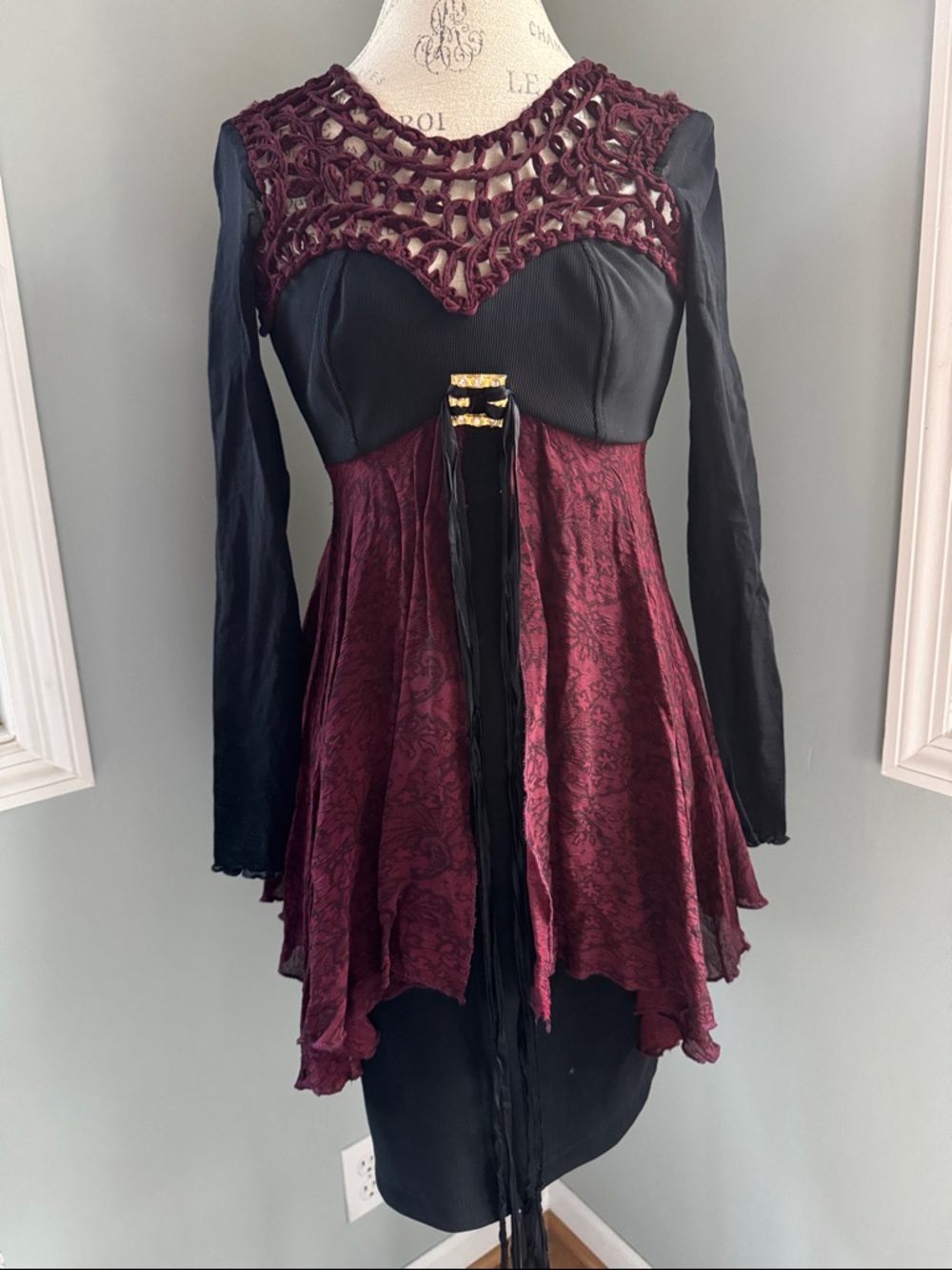 Maik Harold Paris vintage Victorian gothic ribbed mesh bodycon dress EVC XS